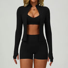 Motion 3-Piece Women's Workout Set – Long-Sleeve Zip Jacket, Sports Bra & Shorts