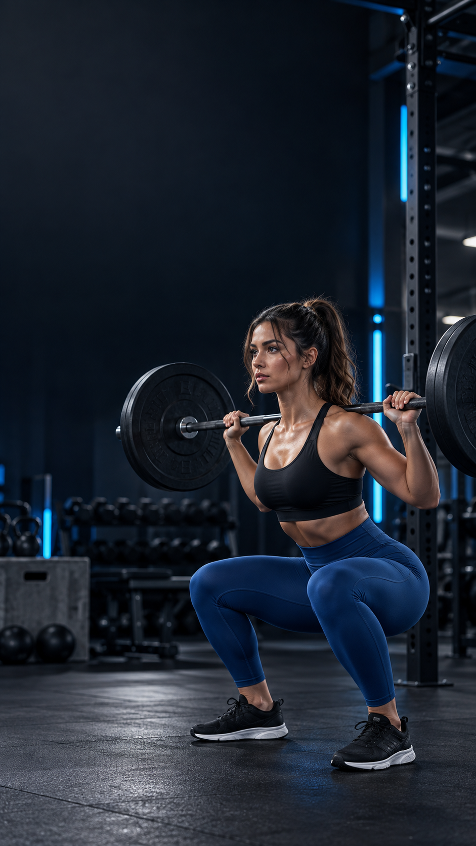 KOVIQ mobile fitness campaign with an athlete performing a squat