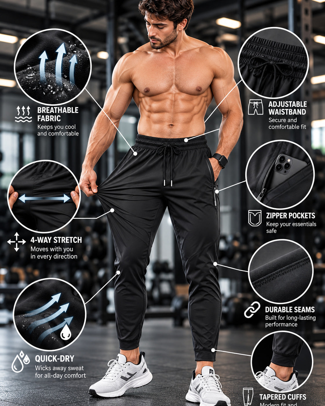 Back view of KOVYQ FlexCore men's performance pants